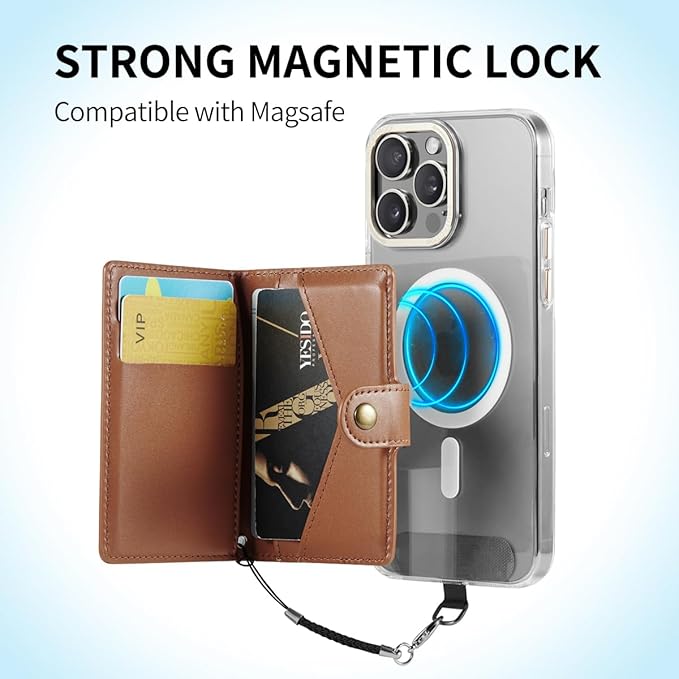 for Apple Magsafe Wallet,PU Leather Magnetic Wallet for iPhone 16/15/14/13/12 pro Max/Mini/plus,5 Card Holders with RFID Blocking (Dark brown)