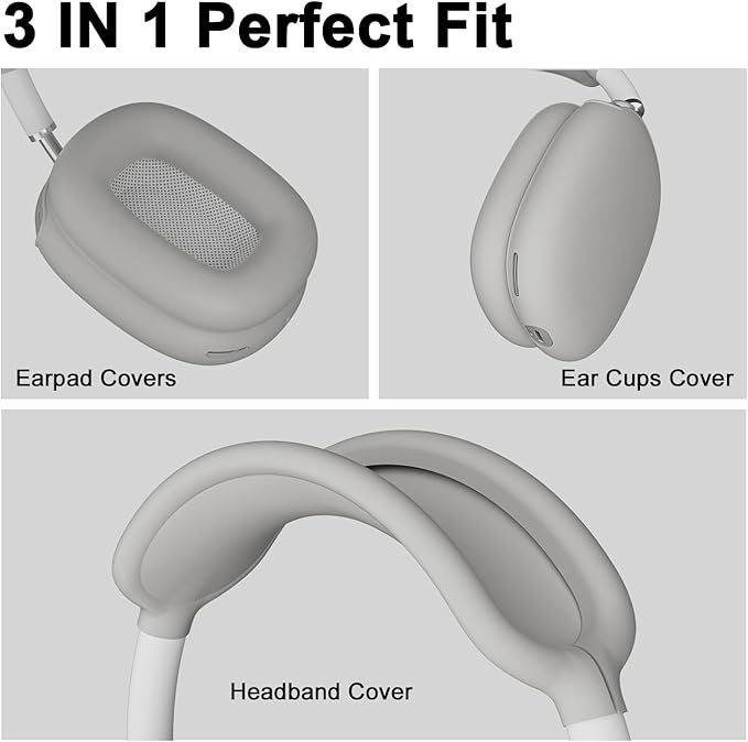 ATUAT for AirPods Max Headphones Case, Protective Silicone Case Cover Skin Accessories Anti-Scratch for Women Men for Apple AirPods Max 2024/2020 (USB-C/Lightning), Grey