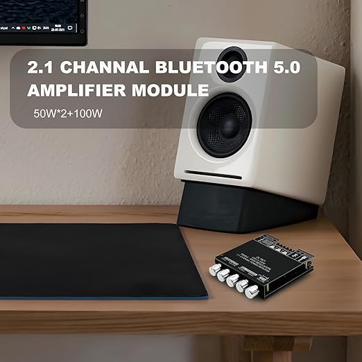 50W+50W+100W Amplifier Board with Treble and Bass Control, Bluetooth 5.0 HiFi 2.1 Channel Subwoofer Stereo Amplifier Board, Dual TPA3116D2 Chip BT and AUX Inputs for DIY Wireless Speakers (ZK-TB21)