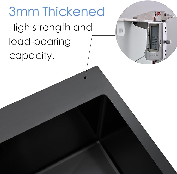 25 Inch Black Drop In Kitchen Sink, 25 x 22 Inch16 Gauge Single Bowl Stainless Steel Handmade Topmount Black Sink RV Bar Sink Basin with Accessories
