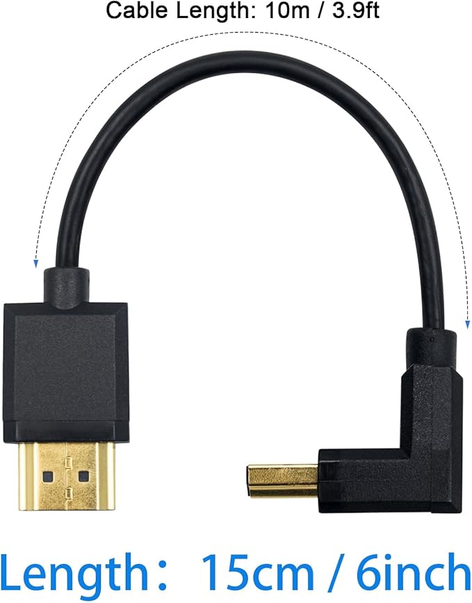 Duttek 4K 90 Degree HDMI Cable 6inch/15cm, Extremely Thin Down Angled HDMI Male to Male Cable for 3D and 4K Ultra HD TV Stick HDMI 2.0 Cord