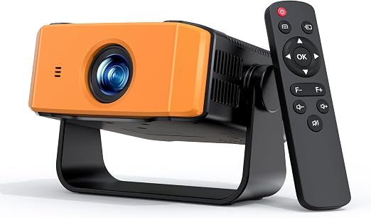 Projector with WiFi and Bluetooth, Auto Keystone, Remote, Focus HDMI USB Compatible with iOS/Android Phone, Laptop, TV Stick, PS5, Home Theater (Black-Yellow)