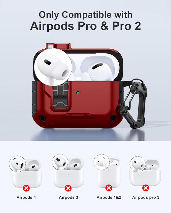 Lerobo for AirPods Pro 2 Case with Phone Stand, Hard Protective Cover with Cleaner Kit Compatible with Magsafe for AirPod Pro Case Cover, Magnetic Automatic Lock,Drop Protection, Wireless Charging,Red