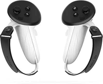 AMVR Controller Grips Compatible with Meta/Oculus Quest 3/Quest 3S, Silicone Accessories Non-Slip Handle Cover, Adjustable Soft Hand Strap Fits Small and Medium Hands (Not Fit Official Charging Dock Battery)