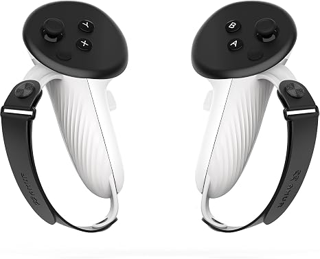 AMVR Controller Grips Compatible with Meta/Oculus Quest 3/Quest 3S, Silicone Accessories Non-Slip Handle Cover, Adjustable Soft Hand Strap Fits Small and Medium Hands (Not Fit Official Charging Dock Battery)