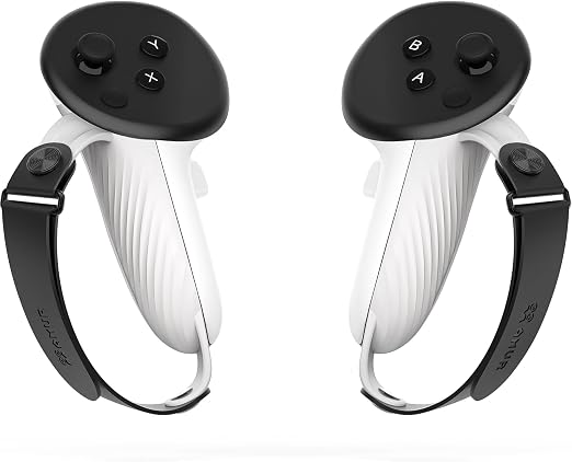 AMVR Controller Grips Compatible with Meta/Oculus Quest 3/Quest 3S, Silicone Accessories Non-Slip Handle Cover, Adjustable Soft Hand Strap Fits Small and Medium Hands (Not Fit Official Charging Dock Battery)