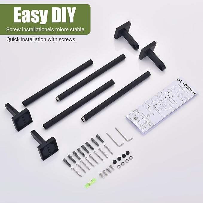 Miyili 24-Inch Single Towel Bar, Wall Mounted SUS 304 Stainless Steel Bathroom Towel Holder with Matte Black Finish, Total Length 26.38-Inch
