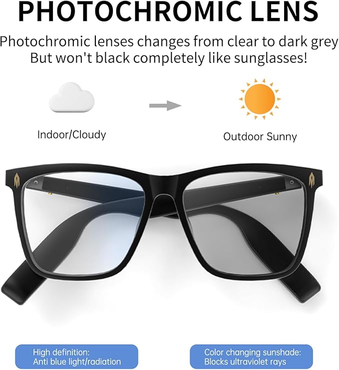 AIRMARS Smart Glasses for Men and Women with Speaker/Bluetooth Sunglasses with Photochromi/Blue Light Filter&Polarized Lenses,Smart Sunglasses Bluetooth 5.4 Support Voice Assistant/Android/Mac/PC