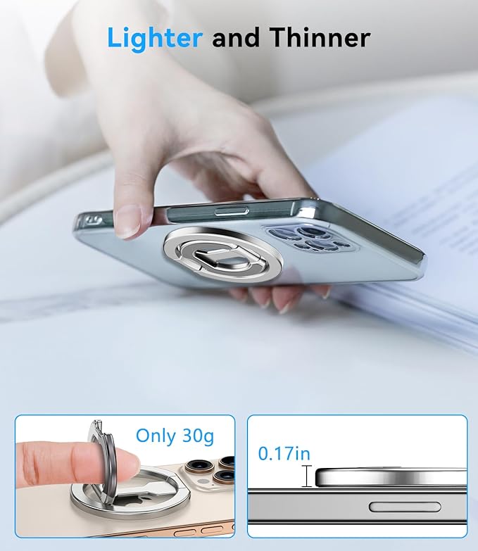 Magnetic Ring Holder for MagSafe Dual-Sided, Removable Phone Finger Grip Holder Adjustable Kickstand for iPhone 17/16/15/14/13 Series, Magnet Phone Stand Grip Compatible with Magnetic Car Mount
