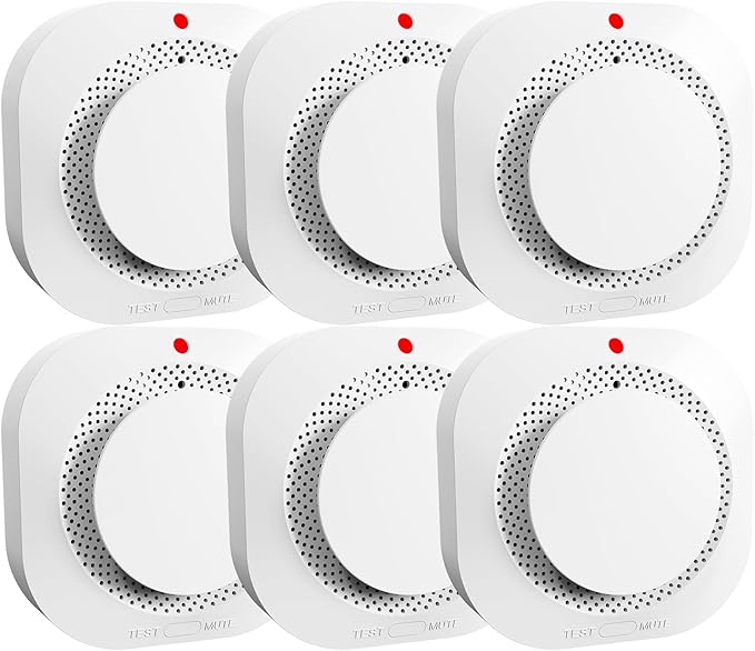 Smoke Detectors for Home,Photoelectric Wireless Fire Alarms Replaceable Battery Powered,Portable Smoke Alarm with Test/Mute Button,Attic Smoke Detector,6 Pcs(Battery Not Included)