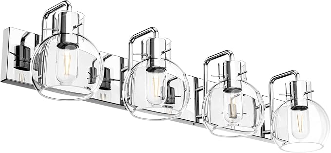 Tipace Chrome Modern Bathroom Vanity Light Fixtures Over Mirror Glass Globe 4 Lights Stainless Steel Vanity Lights Farmhouse Bath Lighting(Exclude Bulb)