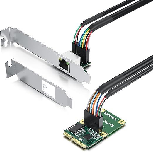 10Gtek Mini PCIe 2.5G Ethernet Network Card, 30-cm Cable Length, with LED Light, Single Port RJ45, Mini Pice Interface, not for M.2