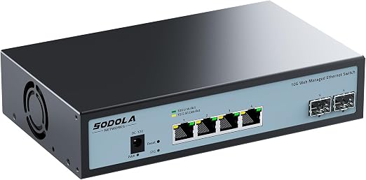 SODOLA 6 Port 10Gb Switch,Easy Web Managed, 4X 10G RJ45 + 2X 10G SFP+ Ports
