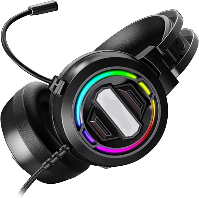 USB Gaming Headset, Wired Gaming Headphones, Headsets with Mic, 7.1 Surround Sound, Clear Noise Canceling Mic, Cool Led Light, Enhanced Comfort, with Versatility for Pc