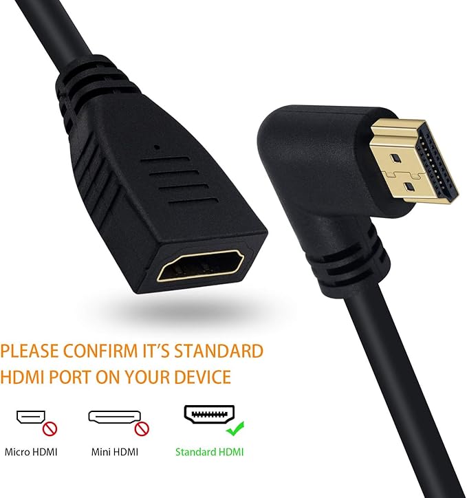 Poyiccot 8K HDMI Extension Cable, Short 90 Degree Right Angle Male to Female HDMI 2.1 Cable Adapter 48Gbps with 8K@60Hz Video & 3D HDR for TV/Xbox /PS4 /PS5 (Right M/F), 0.5feet