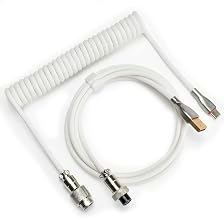 Braided Keyboard Cables 1.5m Coiled Type-C to USB A with Detachable Aviator Connector.for Gaming Keyboard/Tablet (White) - Image 1