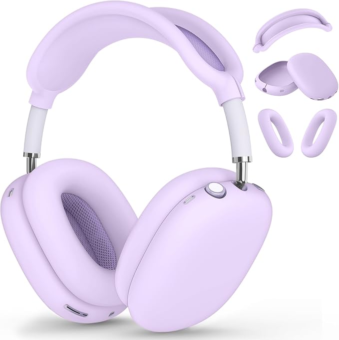 Silicone Case Cover for AirPods Max, Ear Pad Case/Ear Cups/Headband Cover for AirPods Max Headphones, Accessories Soft Silicone Protector for Apple AirPod Max New USB-C (2024) (Light Lilac)