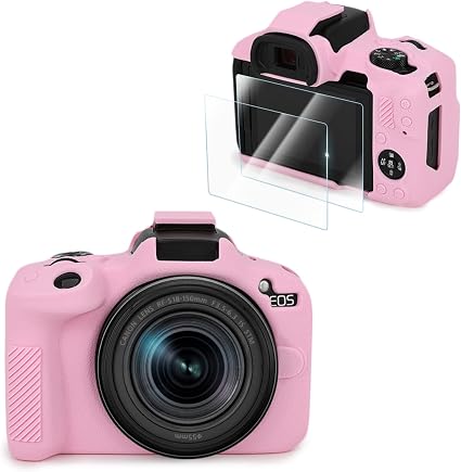 VOVMOEYA Compatible with Canon EOS R50 Camera Case Accessories kit[with 2 LCD Tempered Films],EOS R50 Silicone Protective Case Digital Camera case Enhanced Grip Sensation Lightweight 9H 0.25mm-Pink