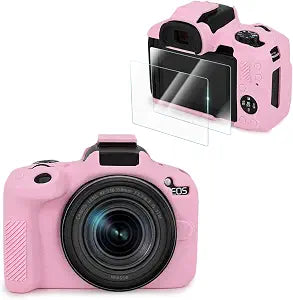 VOVMOEYA Compatible with Canon EOS R50 Camera Case Accessories kit[with 2 LCD Tempered Films],EOS R50 Silicone Protective Case Digital Camera case Enhanced Grip Sensation Lightweight 9H 0.25mm-Pink