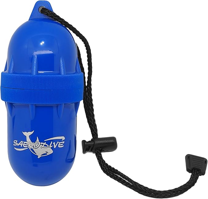 Cylinder Dry Box with Lanyard - Waterproof Container, Watertight Key Pouch Holder - For Snorkeling, Boat, Kayak and Water Activities (Blue, Small)