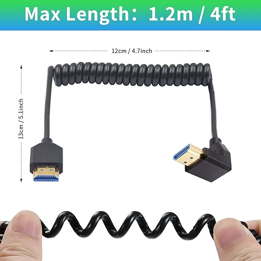 Duttek 90 Degree HDMI Coiled Cable 8K, Extreme Thin Down Angled HDMI Male to Male Coiled Cable, Short HDMI Cable High Speed 48Gbps Support 8K@60Hz 4K@120 for TV/Xbox /PS4 /PS5 4FT/1.2M
