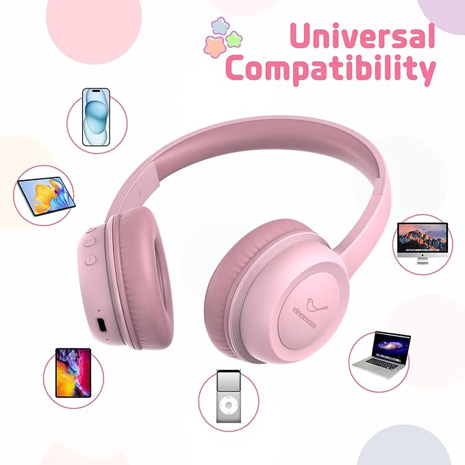 Kids Bluetooth Headphones,Kids Headphones Wireless with 85dB Volume Limiter, 30H Playtime, Adjustable Headband,Over-Ear Headphone for Kid School Online Class Travel(Pink)