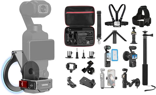 BRDRC Pocket 3 Magnetic Mount & 22 in 1 Accessories Kit, MagSafe Phone Holder with Hard Case, Suction Car Mount, Tripod, Selfie Stick, Screen Protector for DJI OSMO Pocket 3 Creator Combo