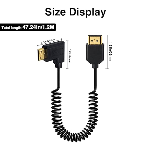 Duttek Right Angle HDMI to Mini HDMI Coiled Cable 1FT-4FT, 18Gbps, 4K@60Hz, Ultra-Thin High Speed Mini HDMI 2.0 Cord Compatible with Camera, Camcorder, Tablet and Video Card, Laptop-Black