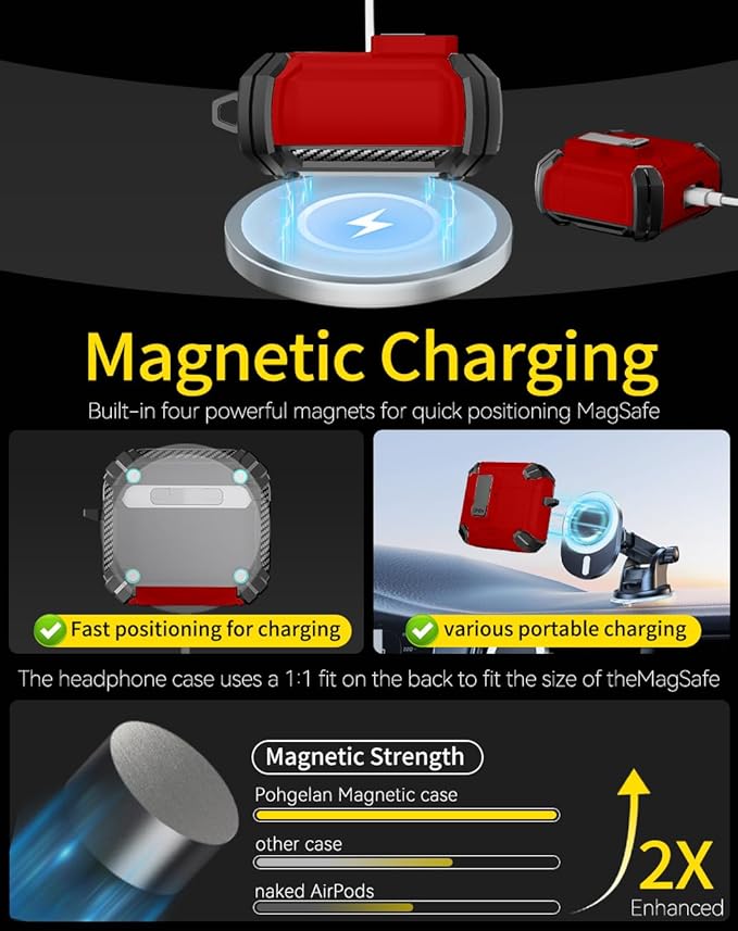 Compatible with AirPods 4 Case,Magnetic Automatic Lock with Phone Stand & Cleaning Kit,Compatible with Magsafe Cover -C-RED