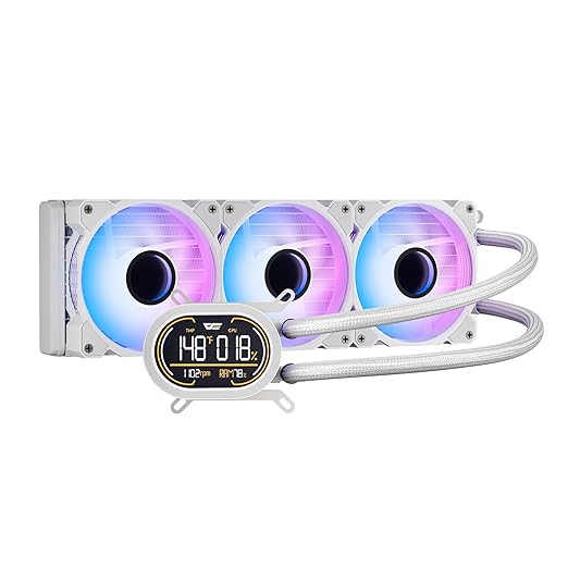 darkFlash DH360D V1.2 All-in-one Liquid CPU Cooler with Display, CPU Monitoring, ARGB Sync, PWM Fans 360mm AIO, High-Efficient CPU PC Cooler Radiator for Intel 1851/1700, AMD AM4/AM5 (Black)