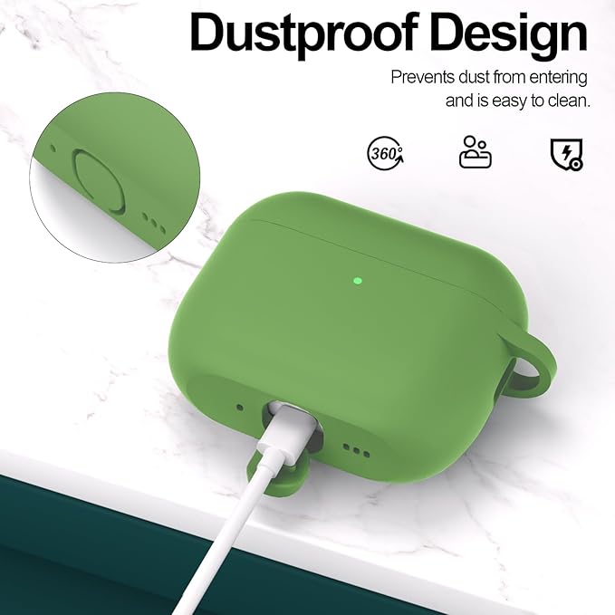 ATUAT for AirPods Pro 3 Case Cover with Cleaner, Protective Soft Silicone Skin with Keychain for Women Men for Apple AirPods Pro 3rd Generation Case(2025), Front LED Visible, Olive Green