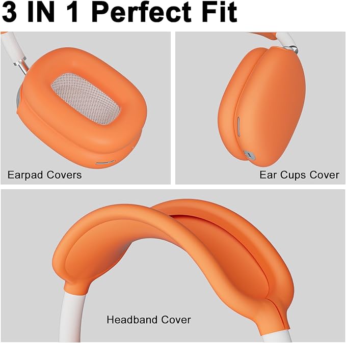 ATUAT for AirPods Max Headphones Case, Protective Silicone Case Cover Skin Accessories Anti-Scratch for Women Men for Apple AirPods Max 2024/2020 (USB-C/Lightning), Orange