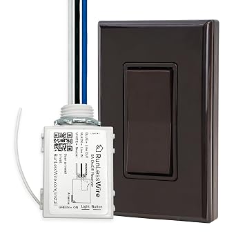 RunLessWire Single Battery-Free Wireless Light Switch Kit - Brown