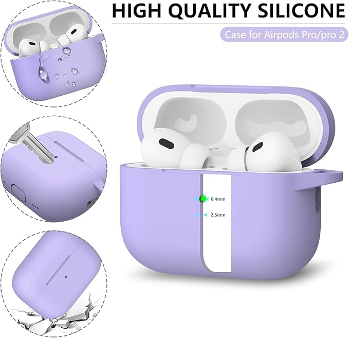 Ljusmicker for AirPods Pro Case Cover with Cleaner Kit,Silicone Protective Cover for Apple AirPod Pro 2nd/1st Generation Cases for Women Men,AirPods Pro 2/Pro Case Accessories with Keychain-Purple