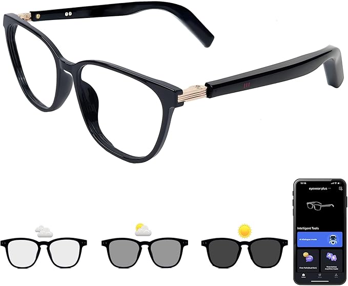 Smart Glasses with Photochromic Lenses for Men and Women AI Translation Smart Glasses with Translator 164 Languages IP67 Waterproof Bluetooth Glass Blue Light Protection