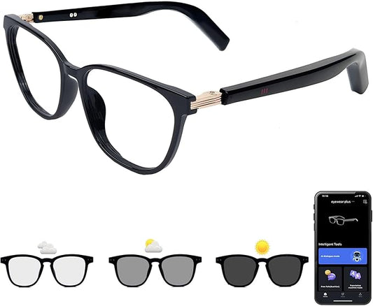 Smart Glasses with Photochromic Lenses for Men and Women AI Translation Smart Glasses with Translator 164 Languages IP67 Waterproof Bluetooth Glass Blue Light Protection
