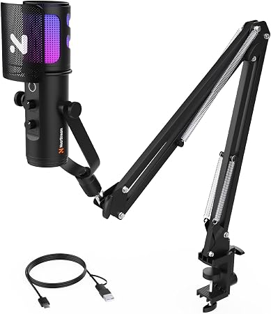 NearStream RGB USB Condenser Gaming Microphone for PC with Boom Arm (AM30U)