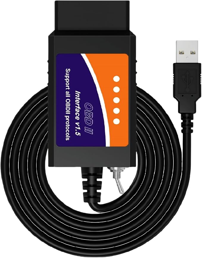 ELM327 OBD2 USB Adapter for Windows, ELMconfig Scanner with MS CAN/HS CAN Switch for Scan F150 F250 Car and Light Truck Check Engine Light, Diagnosis on Windows with V1.5 Chip