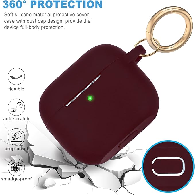 Silicone Compatible with AirPods 3 Case 2021, Gawnock Soft Case Compatible with AirPods 3rd Generation Cover for Women Girls with Keychain - Burgundy