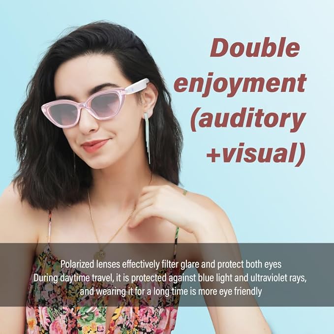 Smart Audio Cat Eye Glasses, Noise Cancelling Hidden Mic, Wireless Connectivity, Hands-Free Calling