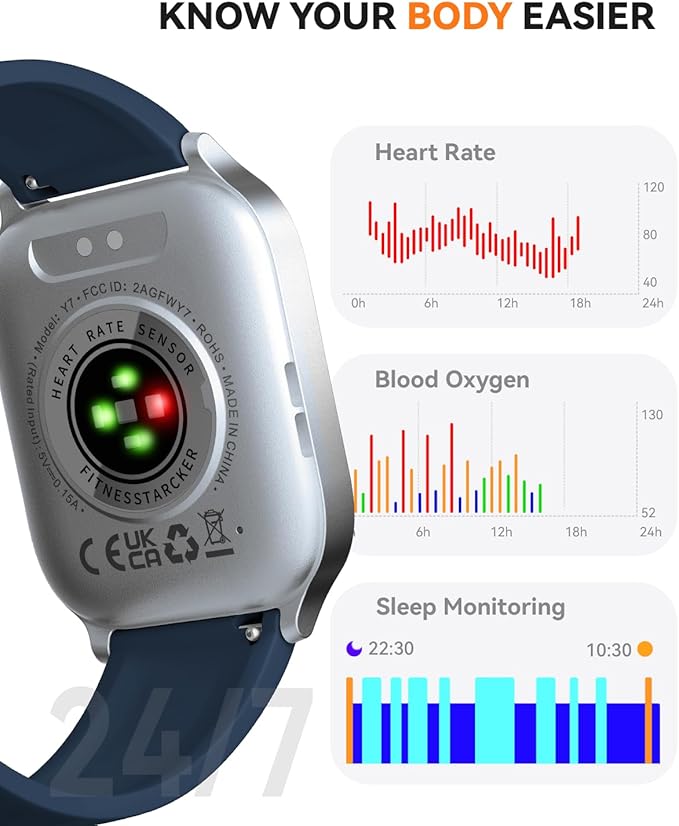 Smart Watches for Women Men, Fitness Tracker Watch with 110 Sports Modes, Step Counter/Sleep Monitor/Pedometer, IP68 Waterproof, Bluetooth Call & Music Control Smartwatch for iPhone/Android,Blue