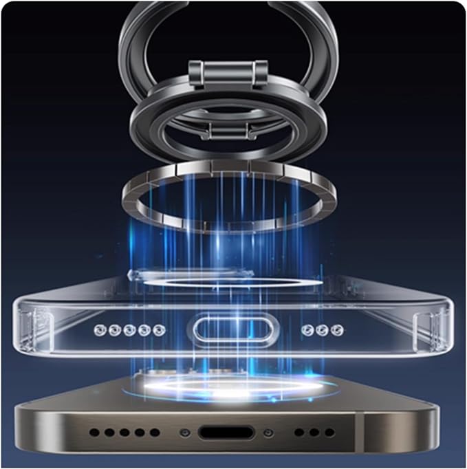 Magnetic Phone Ring Holder, Foldable 2 in 1 Ring and Kickstand Adjustable Phone Stand for Desk, Portable Cellphone Grip for iPhone 16/15/14/13/12 Series and Other Phones