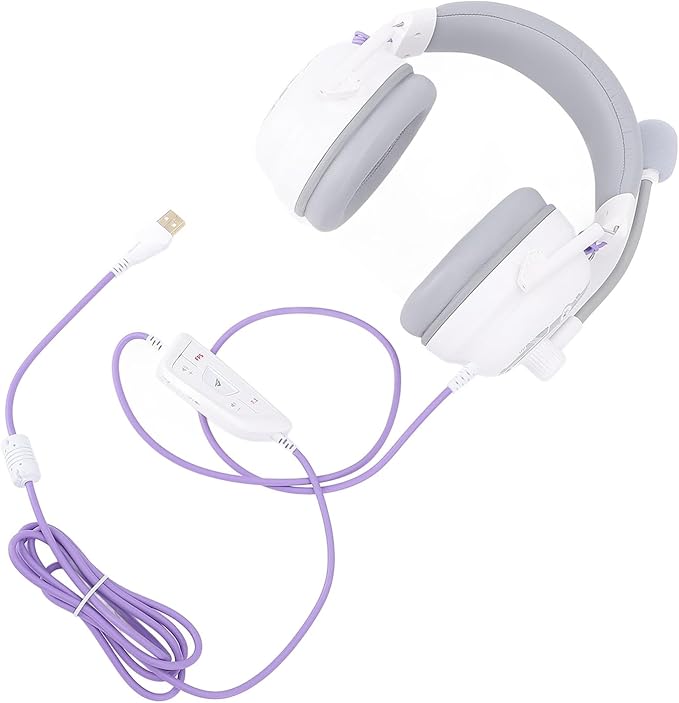 Gaming Headset, 7.1 Surround Sound AI Noise Canceling Mic USB Headset, Wired Gaming Headphones with Custom EQ Lightweight Design for PC Laptop Work Call Center (White)