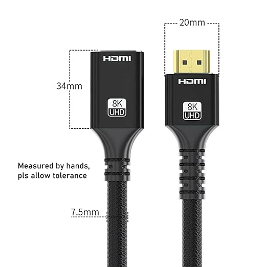 HDMI Extension Cable 6.6FT, HDMI 2.1 Male to Female HDMI Cord Adapter Support 4K@120Hz, 3D, HDR 10, eARC, Compatible with TV Stick, HDTV, Bluray Player, Laptop, PC, 1-Pack