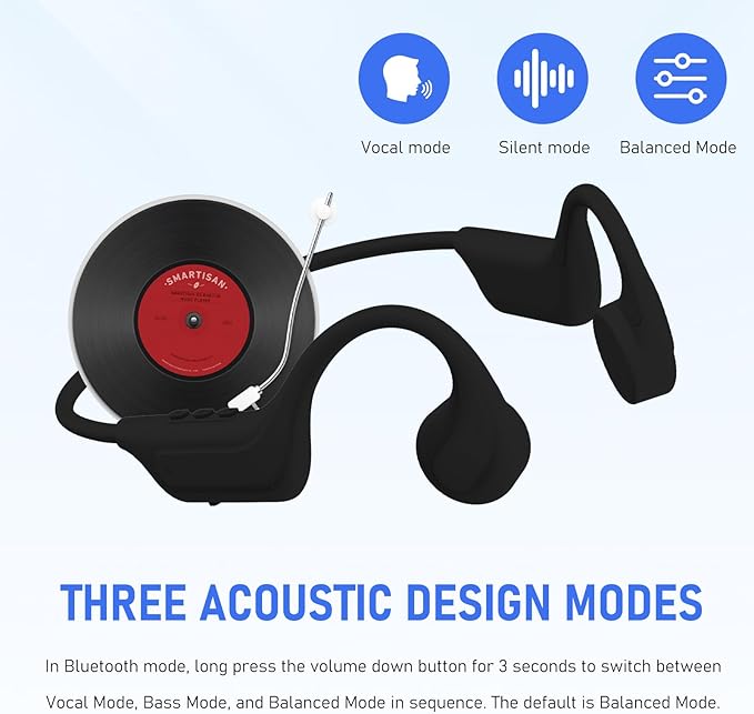 Bone Conduction Open Ear Headphones Bluetooth 6.0-10H Playtime Wireless Headset with Mic,IP65 Sweatproof Sport Earphones for Workout,Hiking,Running - Black