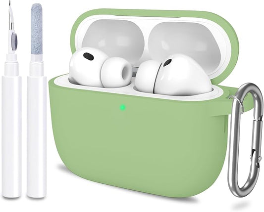ATUAT for AirPods Pro 3 Case Cover with Cleaner, Protective Soft Silicone Skin with Keychain for Women Men for Apple AirPods Pro 3rd Generation Case(2025), Front LED Visible, Matcha
