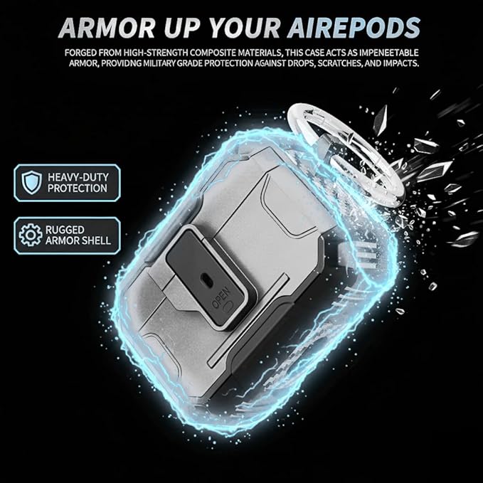 for AirPods Pro 3 Case, Secure Lock Magnetic Lid Cover with Keychain, Military Grade Shockproof Protective Case for Airpods Pro 3rd, Wireless Charging & Front LED Visible, White Black