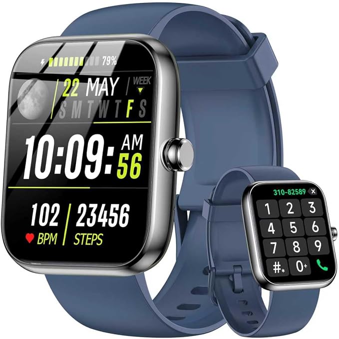 Smart Watch with Alexa Built-in, 1.83" HD Touchscreen Fitness Tracker, Bluetooth Notifications/Calls, IP68 Waterproof, 120+ Sport Modes, 24/7 Heart Rate & Sleep Monitor for iPhone Android iOS (Blue)