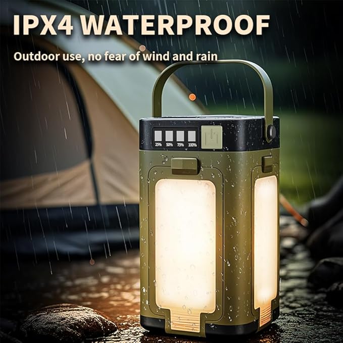 IPX4 Waterproof Led Camping Lantern with Solar Panel and Type-C Charging, 4-Panel Expandable Design, Power Bank Function, Ideal for Power Outages, Outdoor Activities, and Flashlight Needs