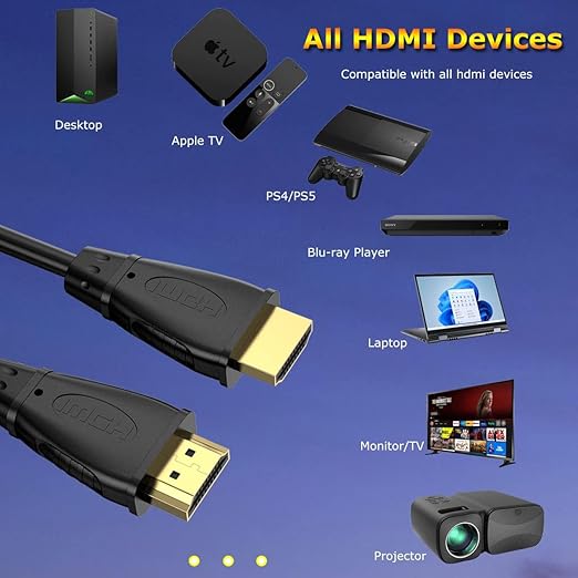 4K Short HDMI Cable 1 Foot, 2-Pack, High Speed HDMI 2.0 Cable Supports ARC & CL3 Rated for Laptop, Soundbar, Monitor, PS5, PS4, Xbox One, Fire TV, etc